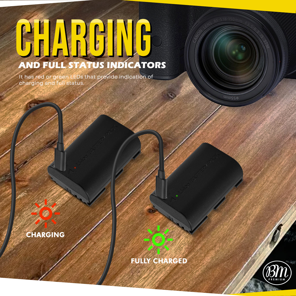 BM Premium LP-E6NH Battery with Built-in USB-C Charging Port